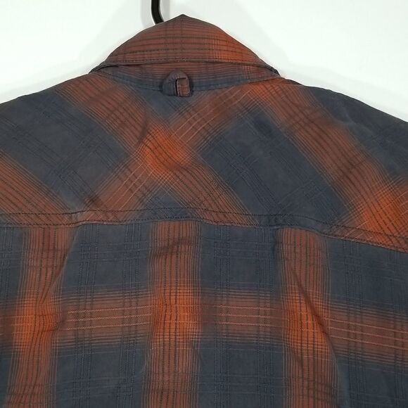 Chlorophylle Shirt Men's M Vintage Blue Orange Short Sleeve Plaid Full Button - Picture 11 of 13